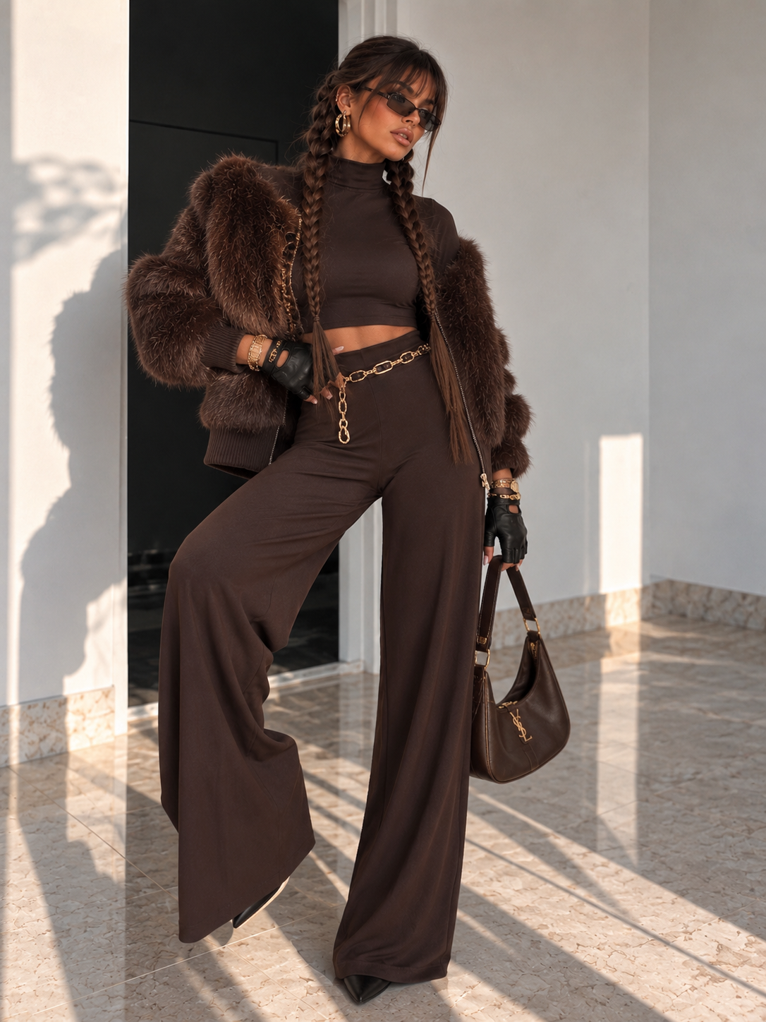 Pantalone Palazzo Vita Alta Marrone