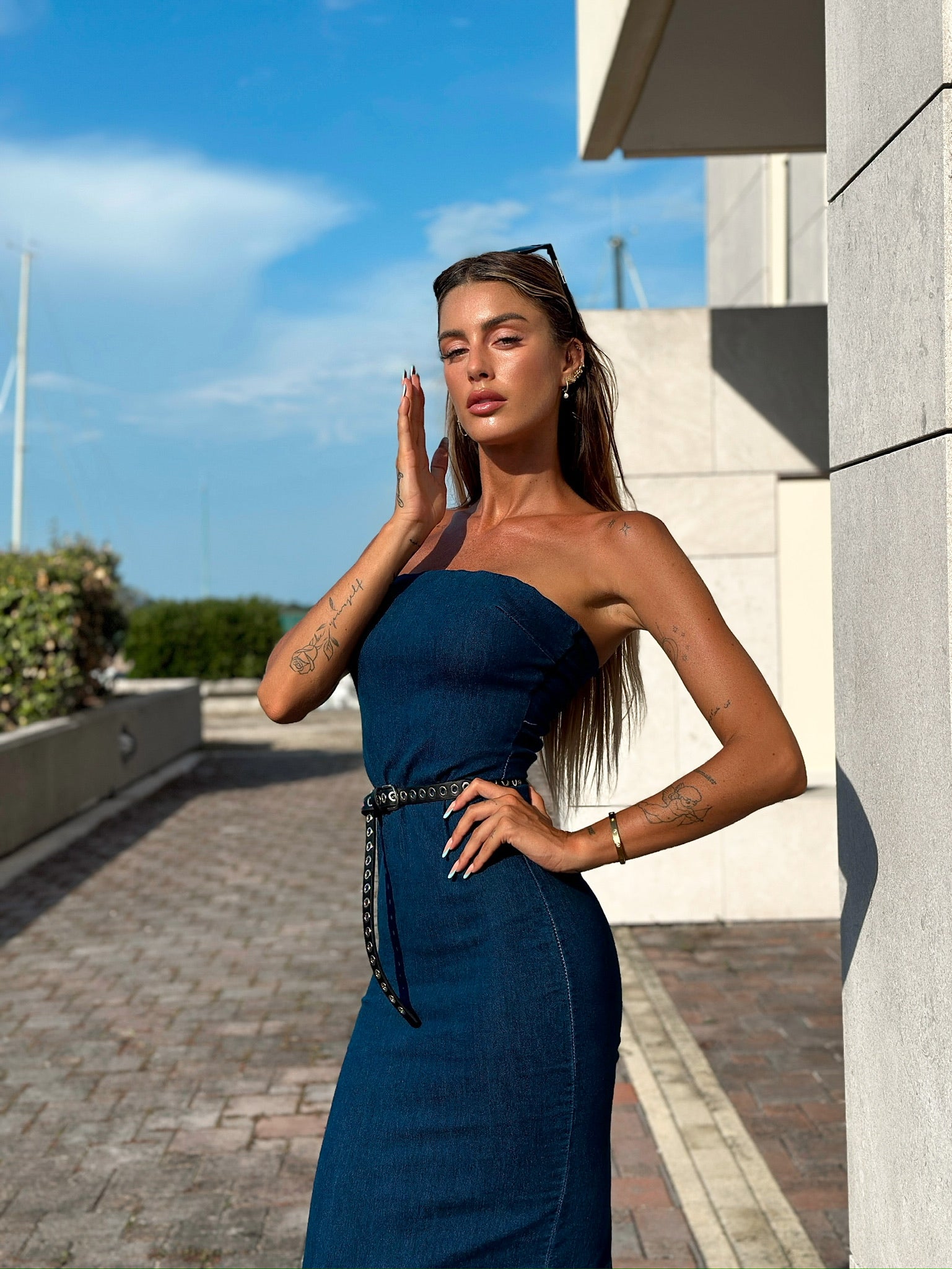 Tubino in jeans con spacco e zip - R.a. Boutique 