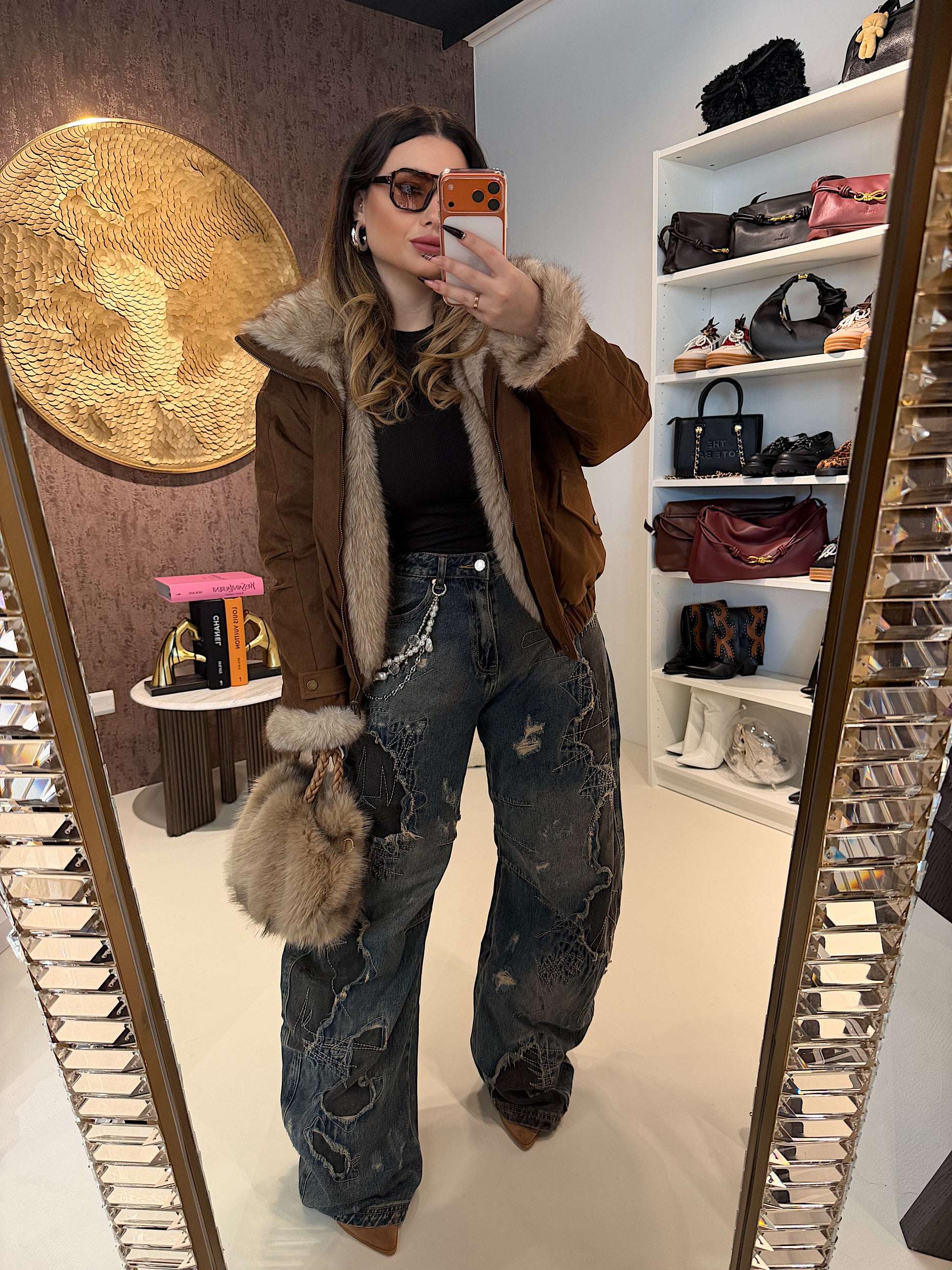 Giaccone Camel con imbottitura in pelo reversibile - R.a. Boutique