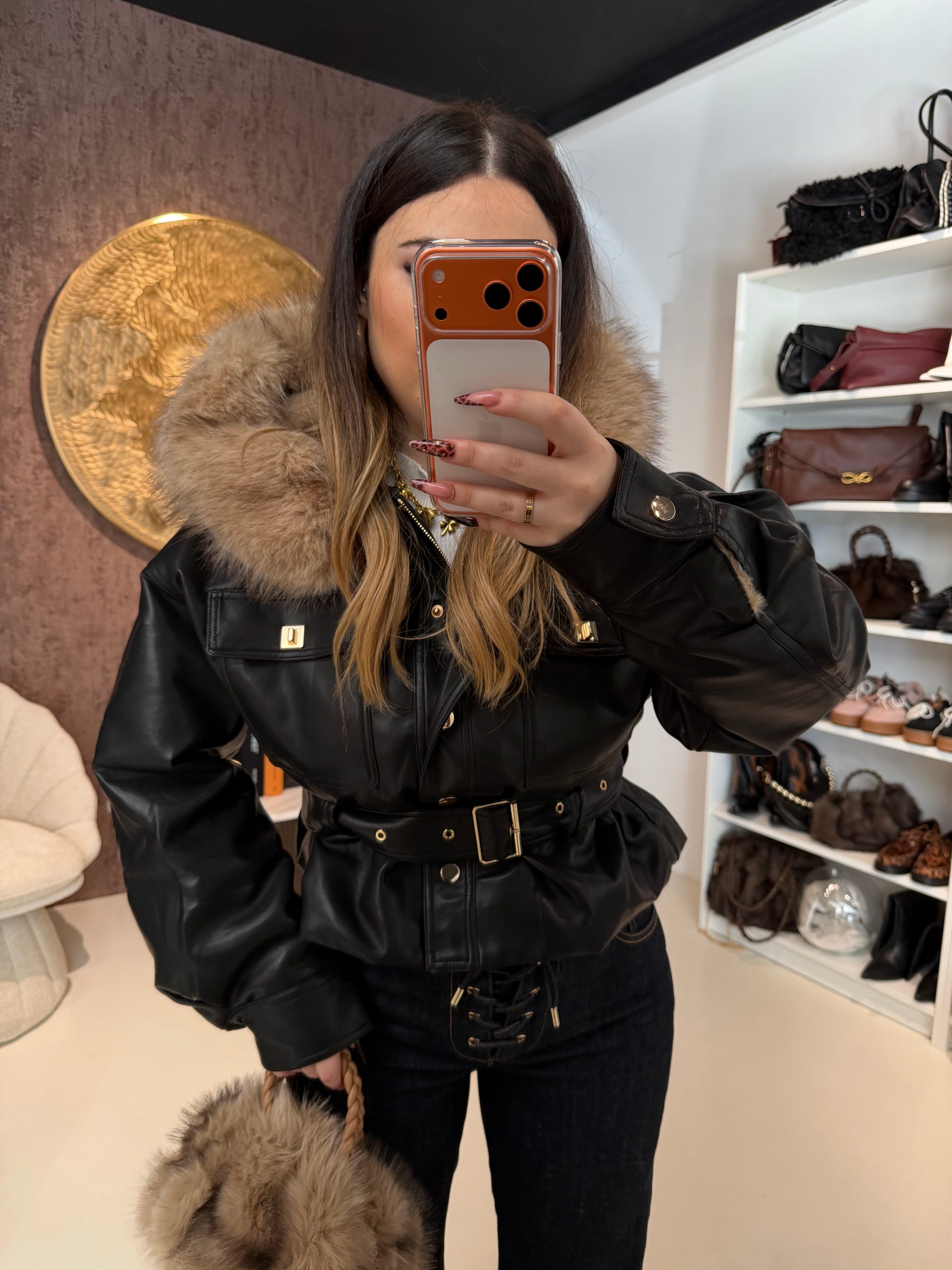 Giaccone con Cintura e Collo in Eco-pelle - R.a. Boutique