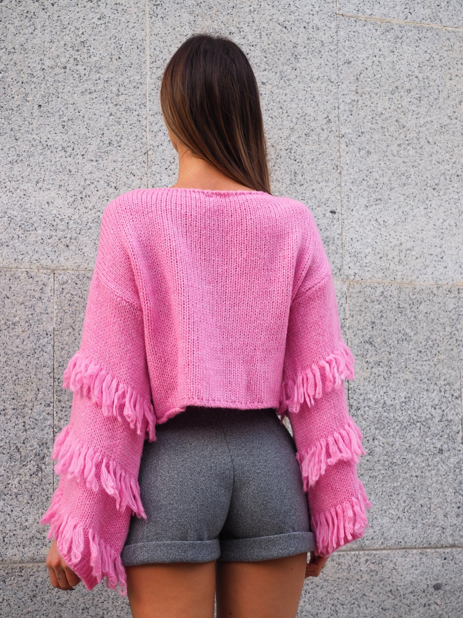 Maglione rosa barbie con frange - R.a. Boutique 