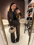 Completo Denim Dark Brown – Giacca Crop & Pantalone Flare - R.a. Boutique