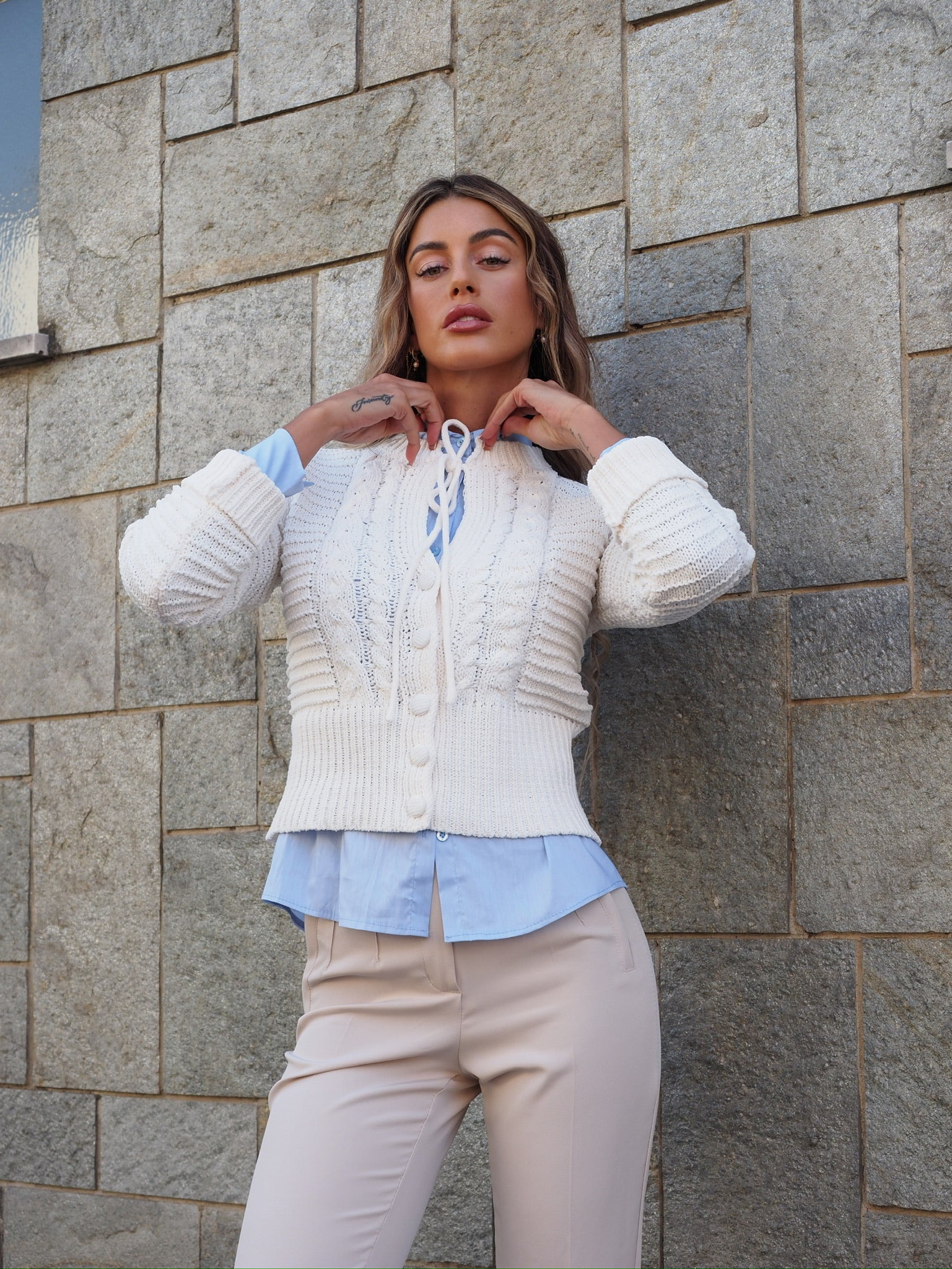 Maglione panna con trecce - R.a. Boutique 