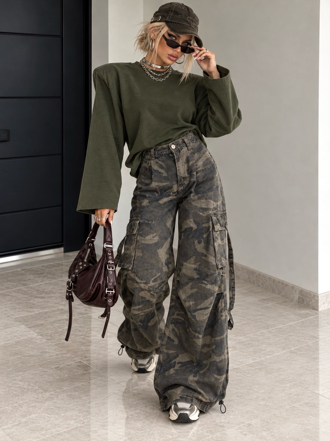 Pantalone Cargo Camouflage Wide Leg - R.a. Boutique