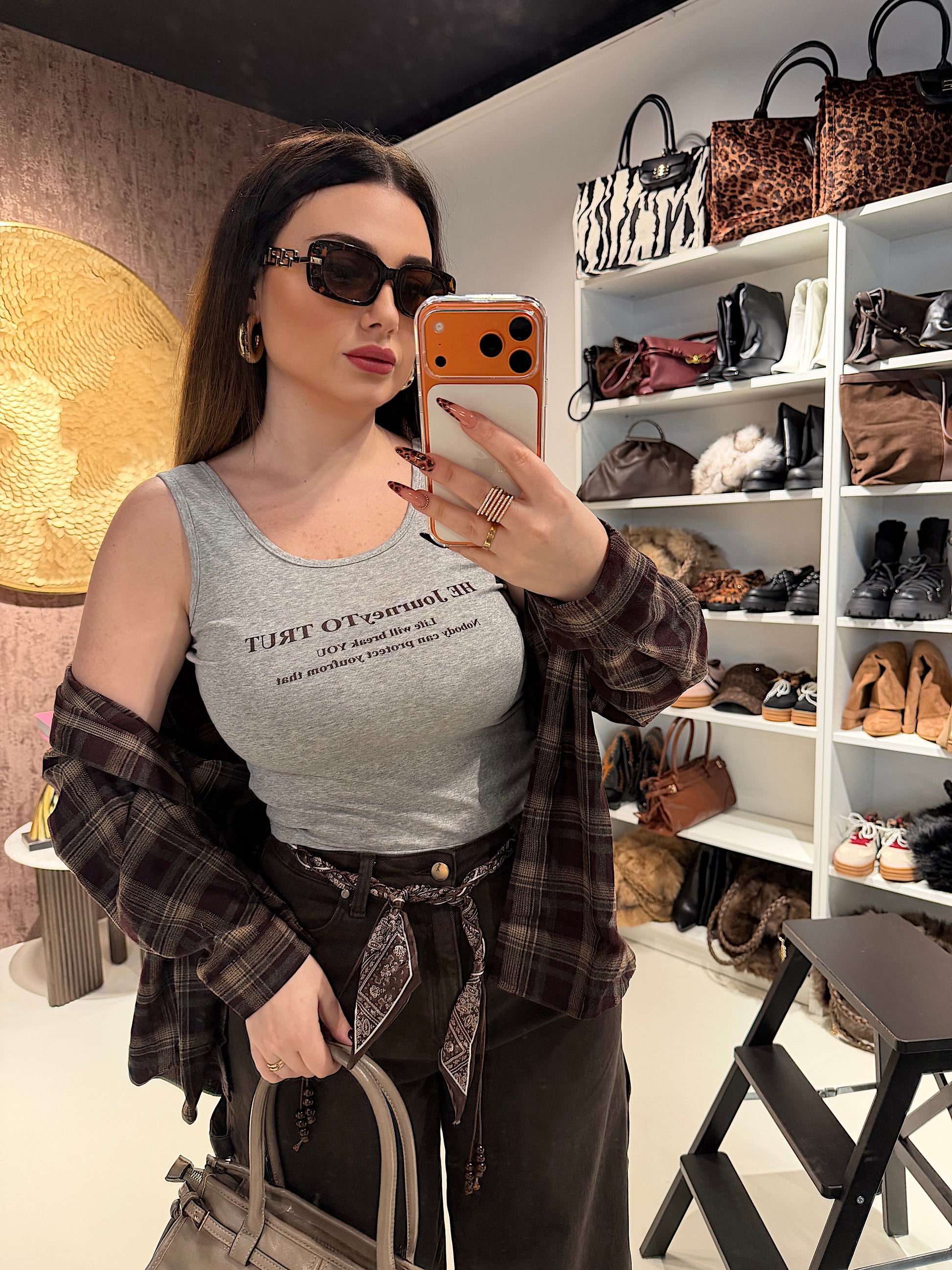 Camicia sfumatura marrone con canotta inclusa - R.a. Boutique