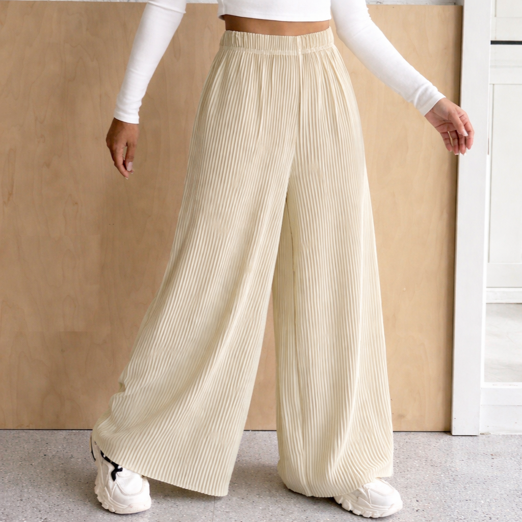 Pantalone Plissé Elegance Beige - R.a. Boutique