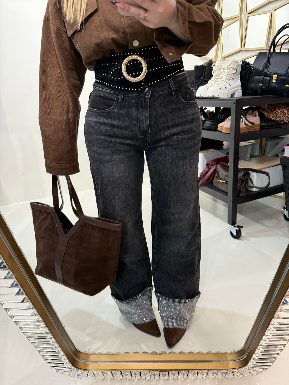 Jeans con risvolto e strass - R.a. Boutique