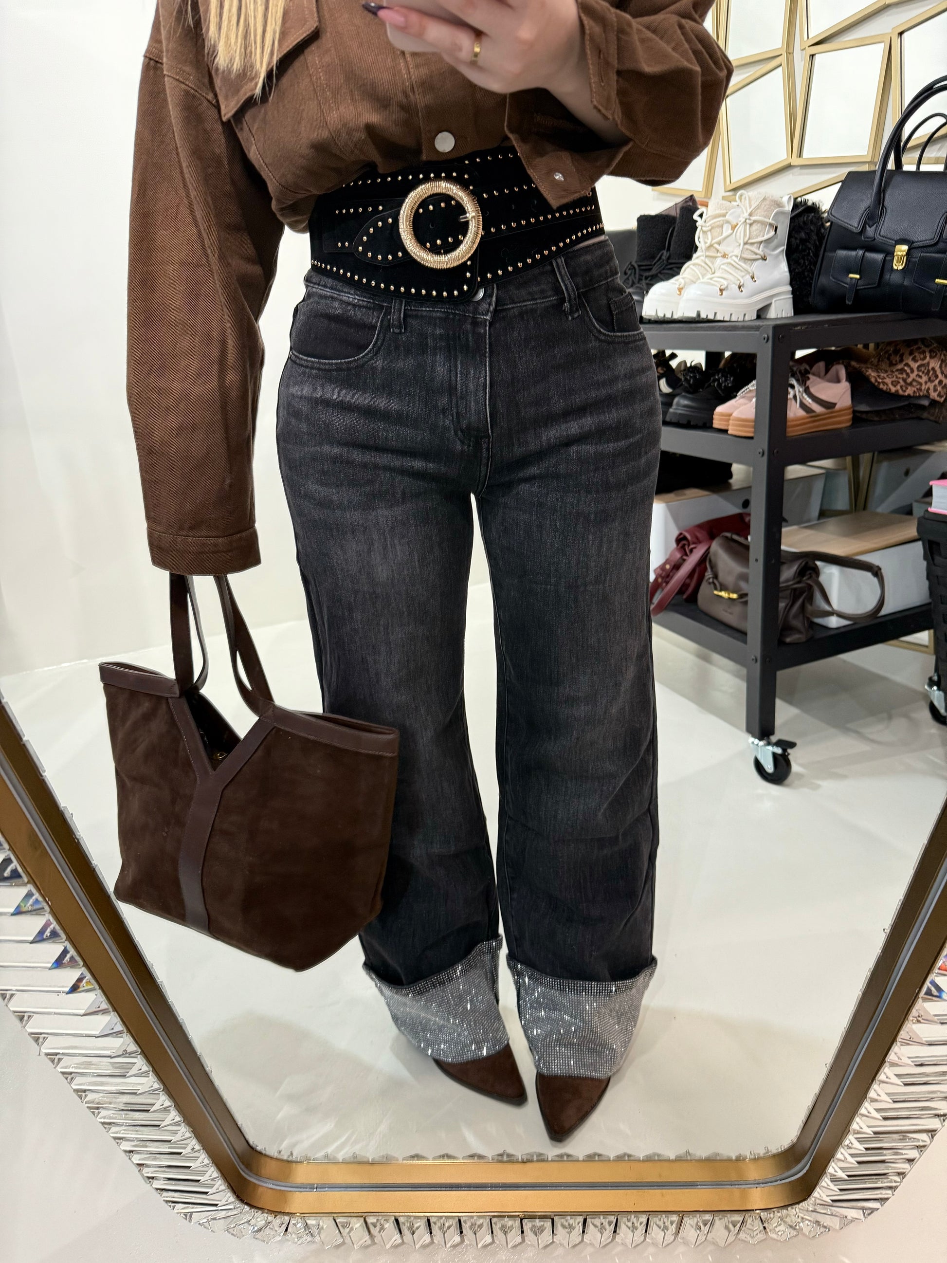 Jeans con risvolto e strass - R.a. Boutique