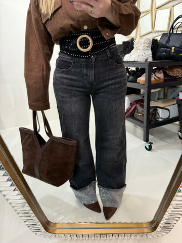 Jeans con risvolto e strass - R.a. Boutique