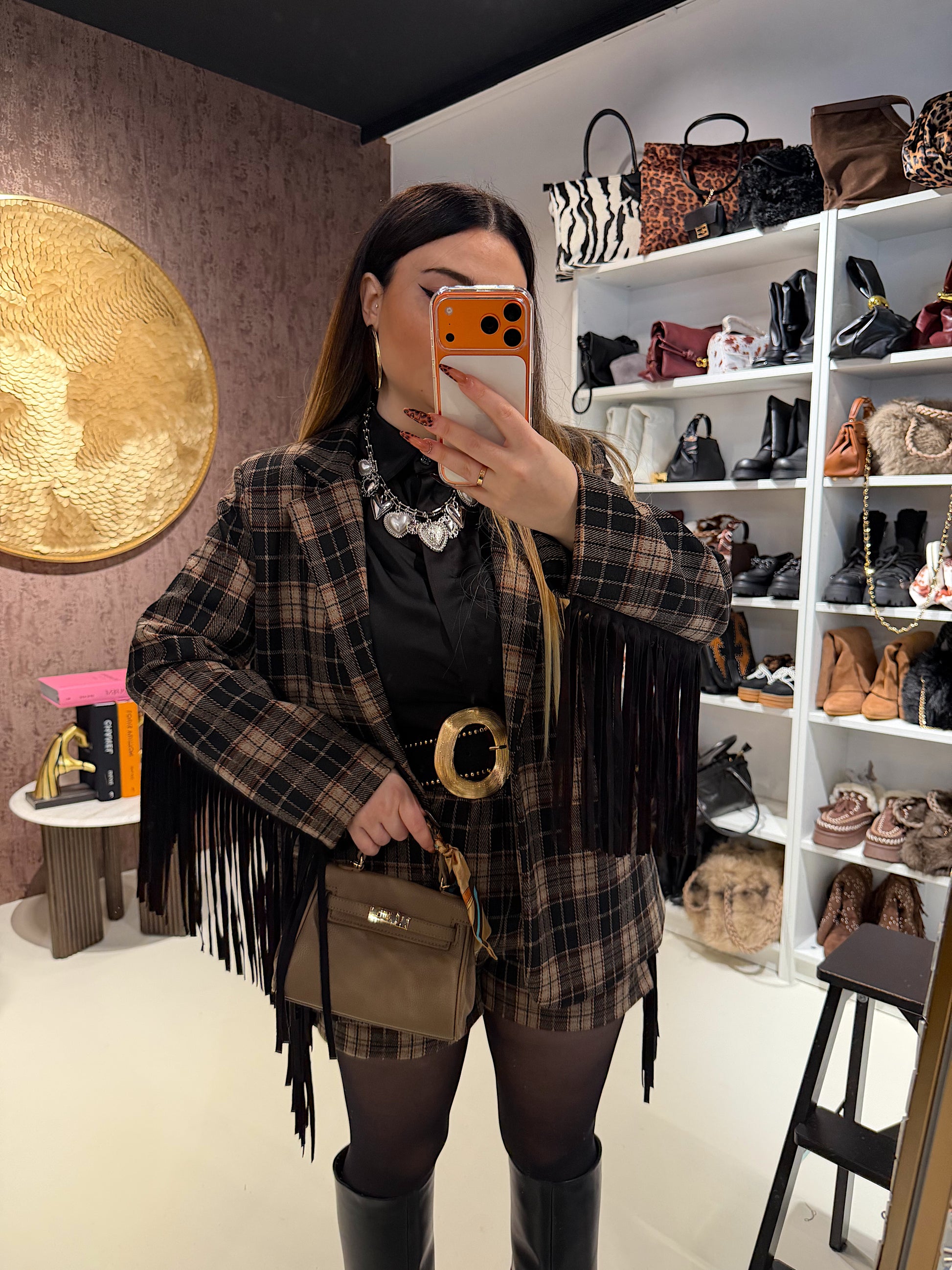 Completo in tweed short e giacca con frange laterali - R.a. Boutique