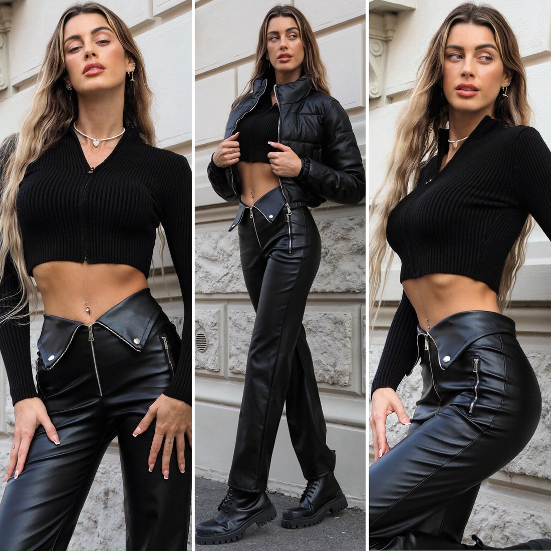 Maglioncino crop nero con zip - R.a. Boutique 