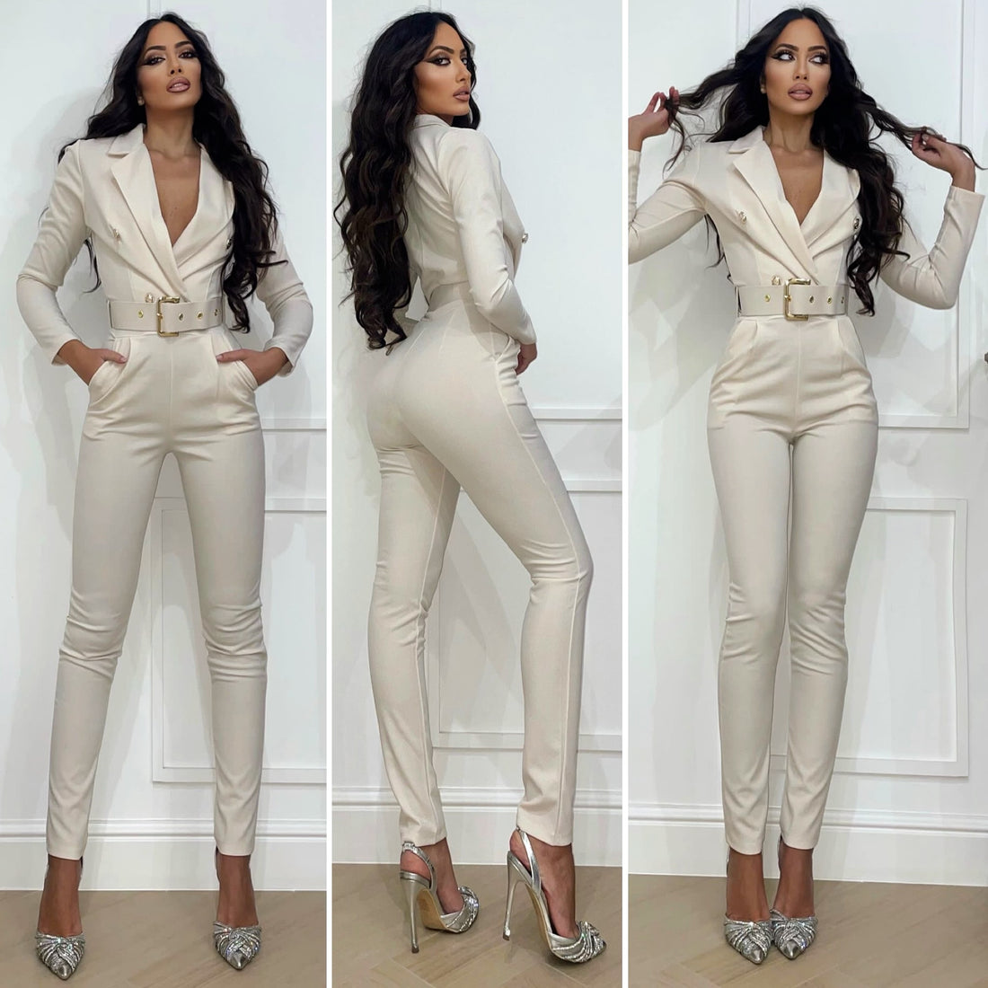 Tuta beige con cintura - R.a. Boutique 