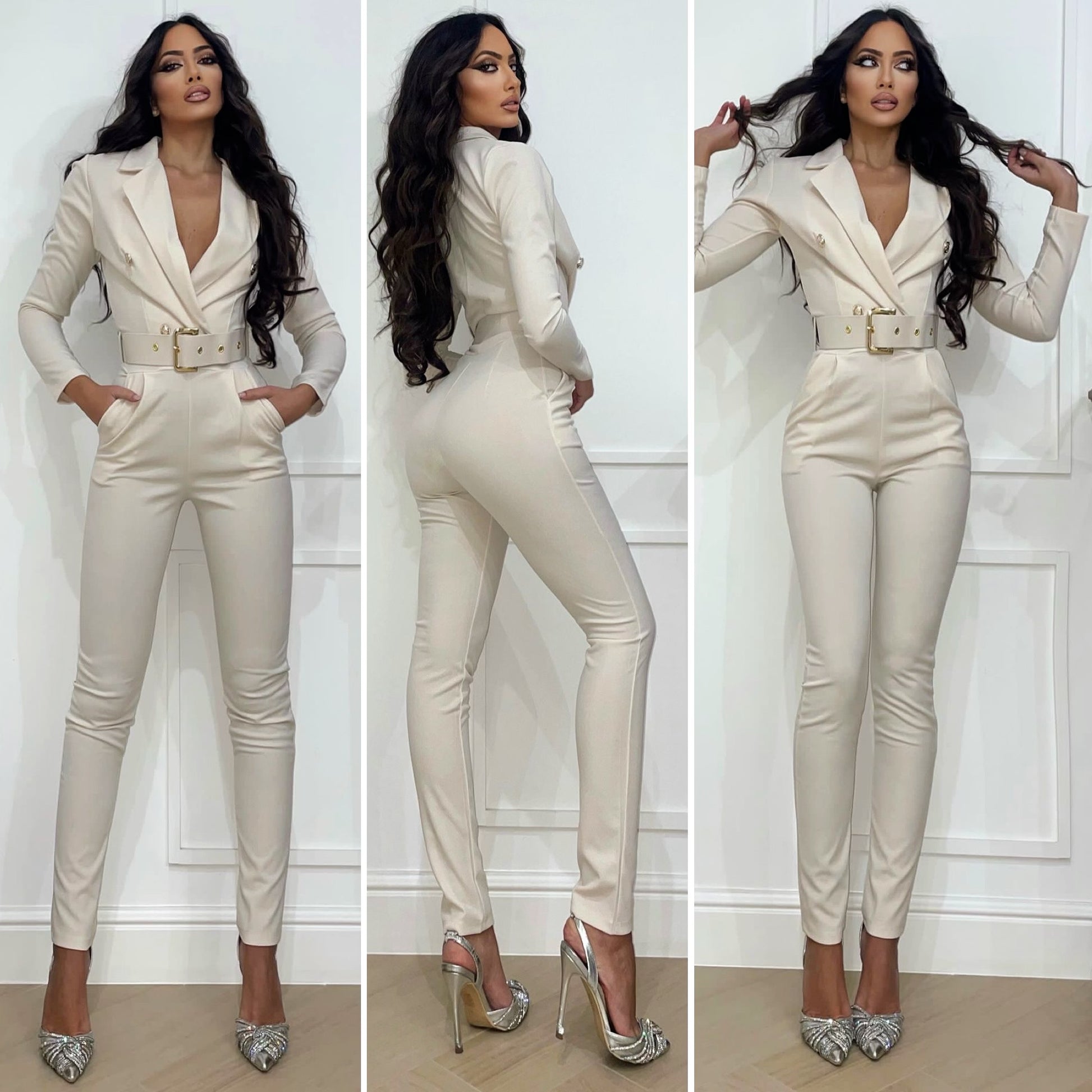 Tuta beige con cintura - R.a. Boutique 