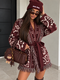 Cardigan Bandana con Frange e Cintura – Bordeaux - R.a. Boutique