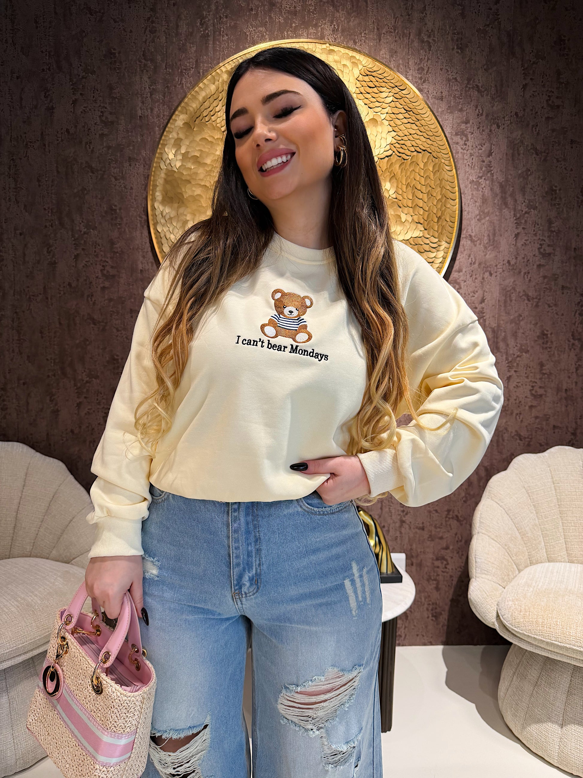 Felpa primaverile i can’t bear teddy monday - R.a. Boutique