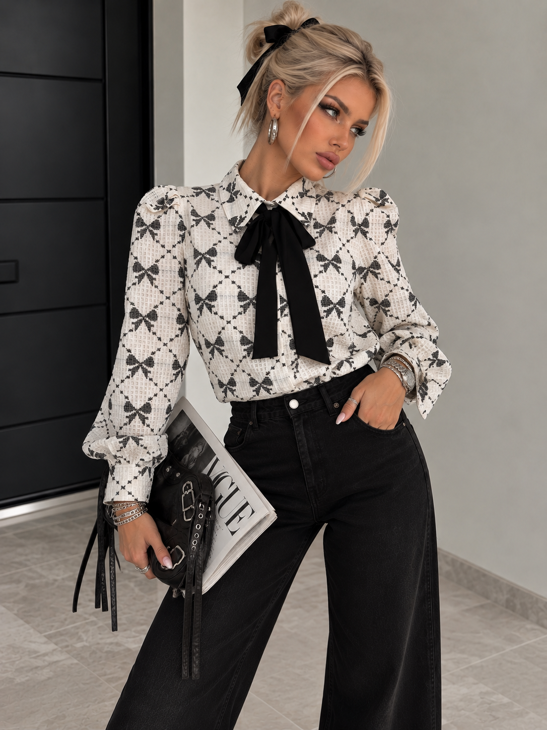 Camicia Fiocchetti con Fiocco Nero - R.a. Boutique