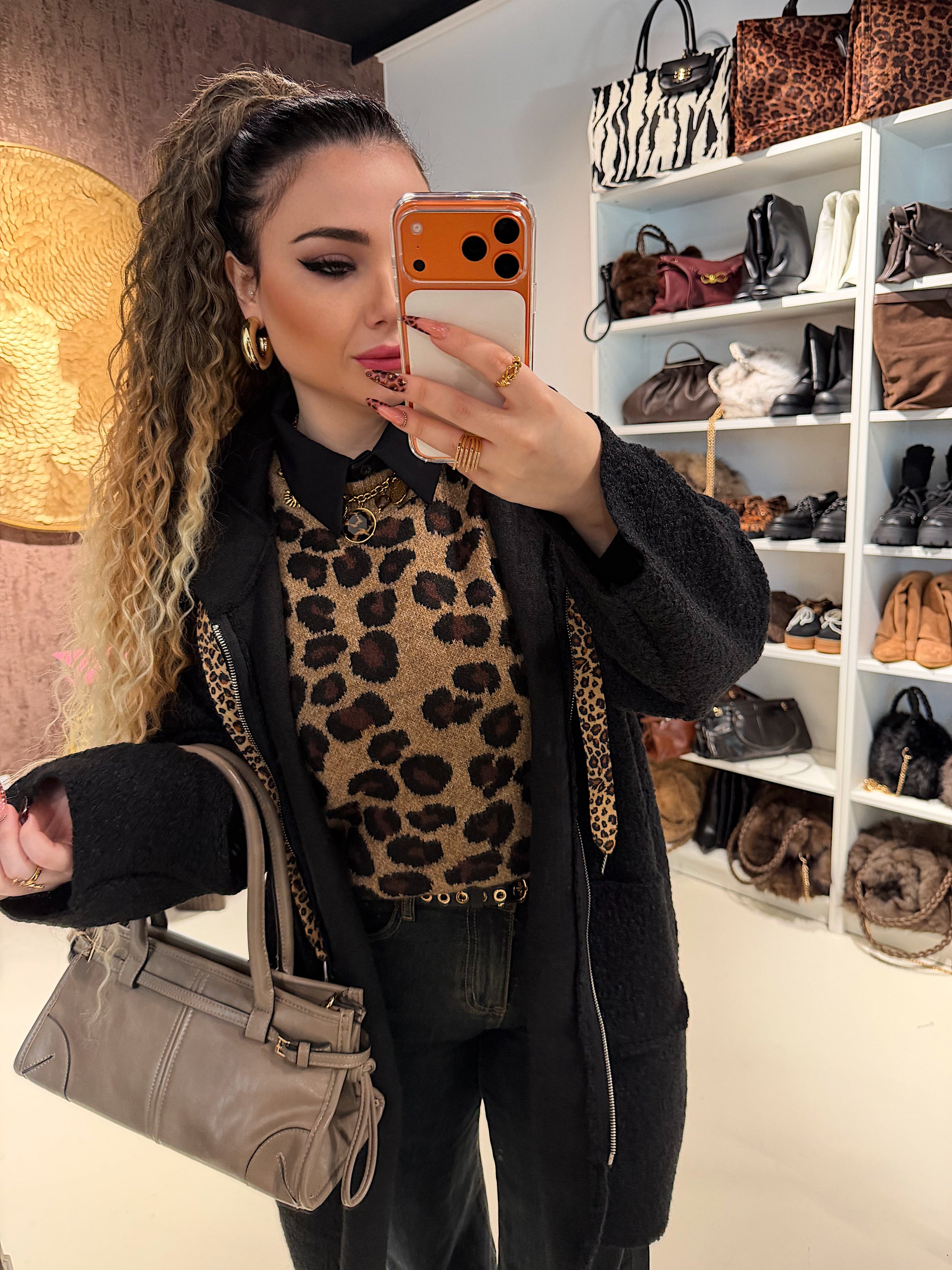 Cardigan Morbido con Cappuccio e laccio Animalier - R.a. Boutique