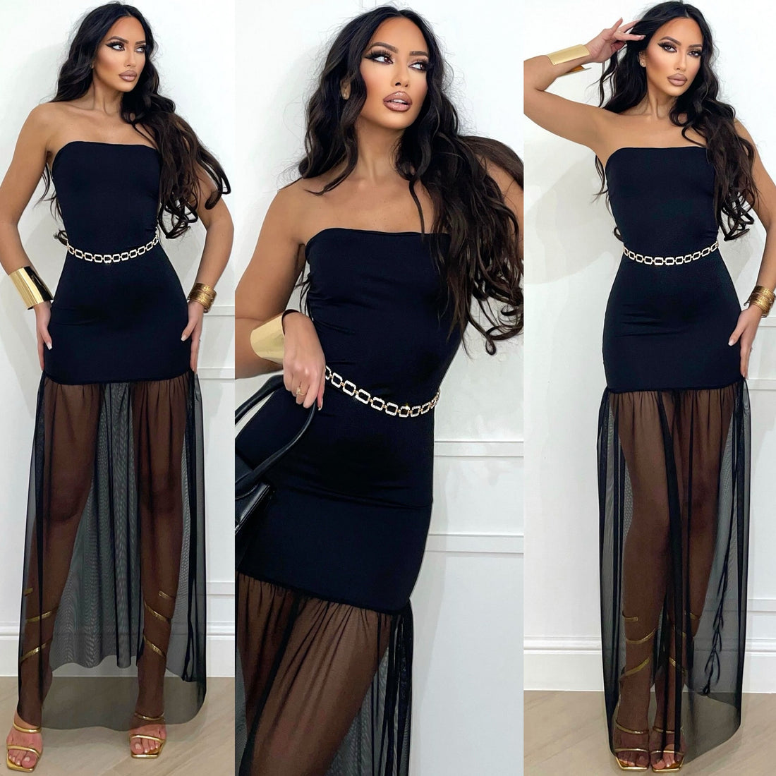 Abito a fascia con gonna in tulle nero - R.a. Boutique