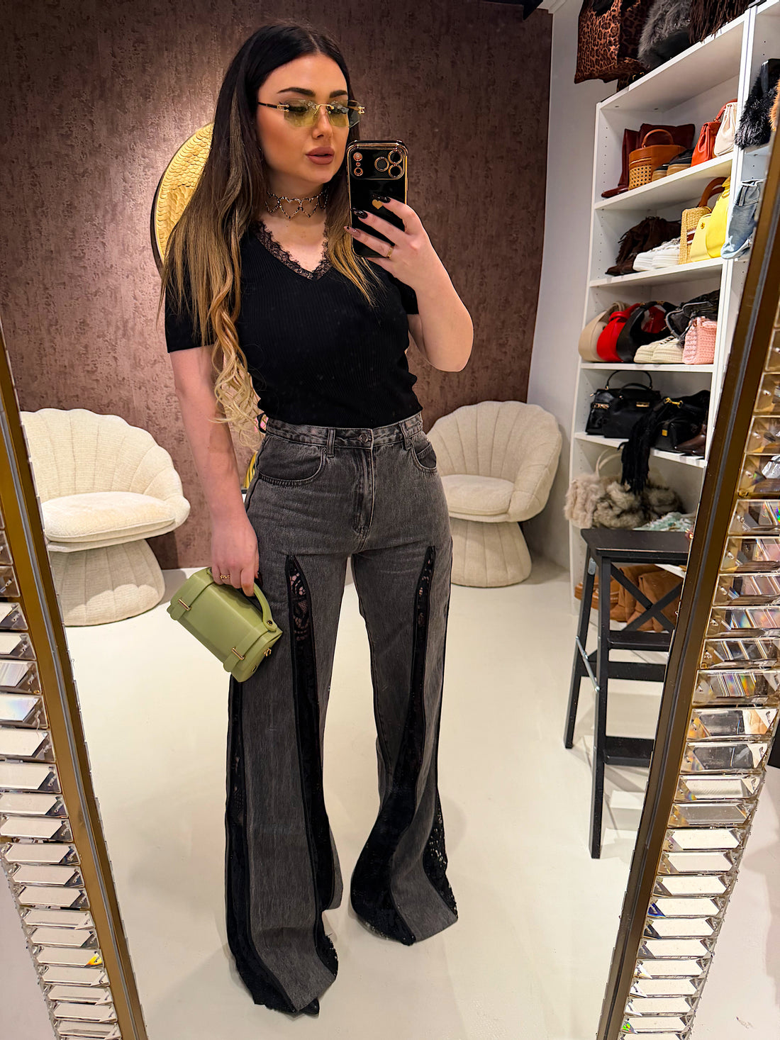 Jeans Lace Split Black