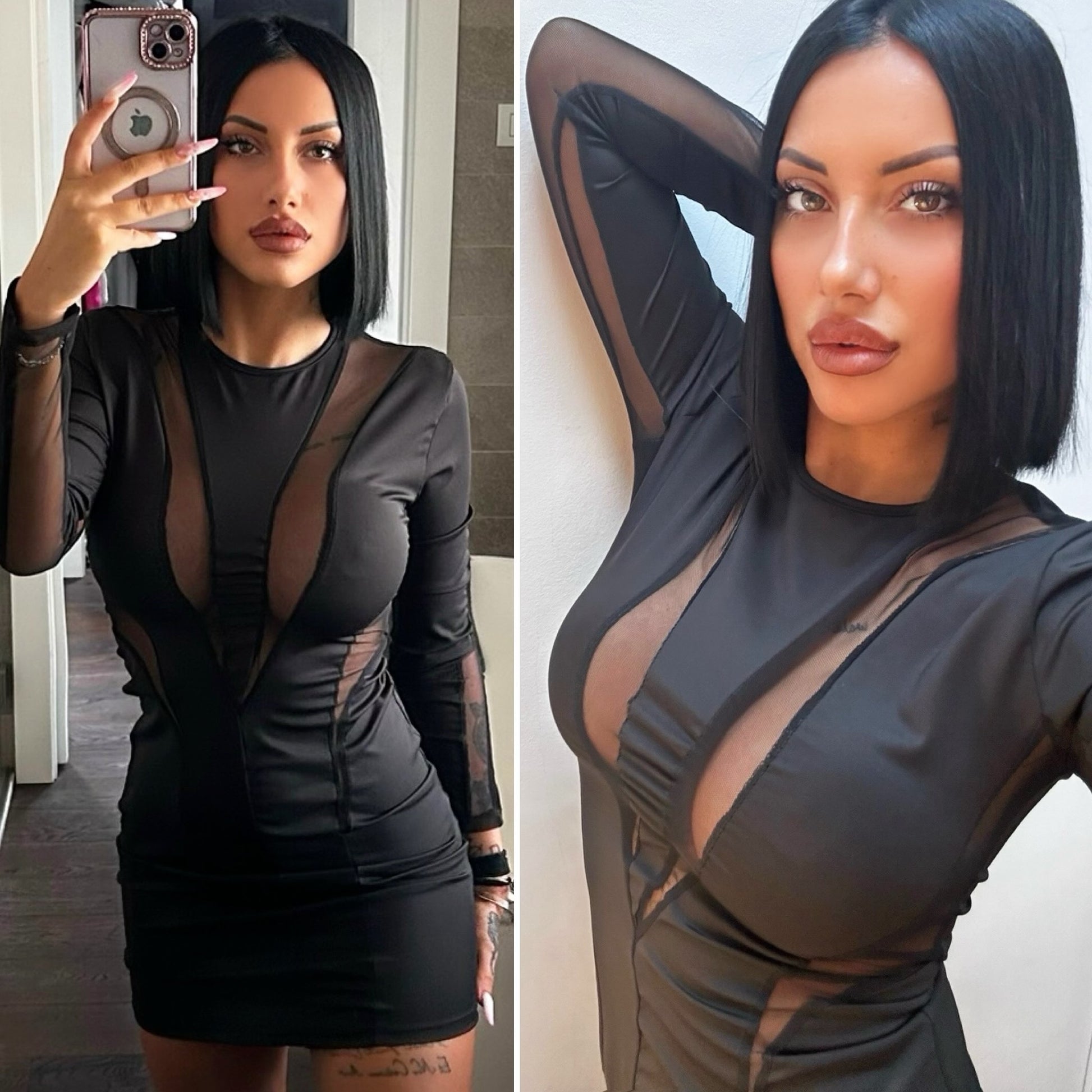 Abito nero con trasparenze - R.a. Boutique 