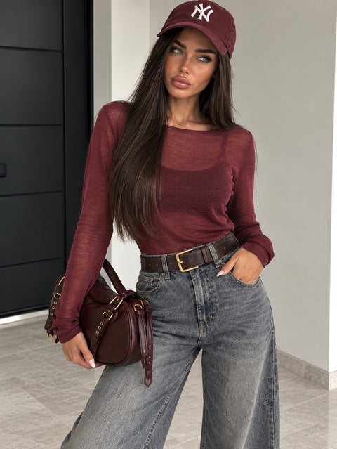 Maglia in Cashmere e Viscosa Bordeaux