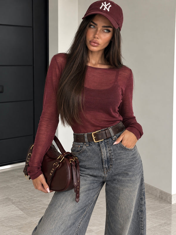 Maglia in Cashmere e Viscosa Bordeaux