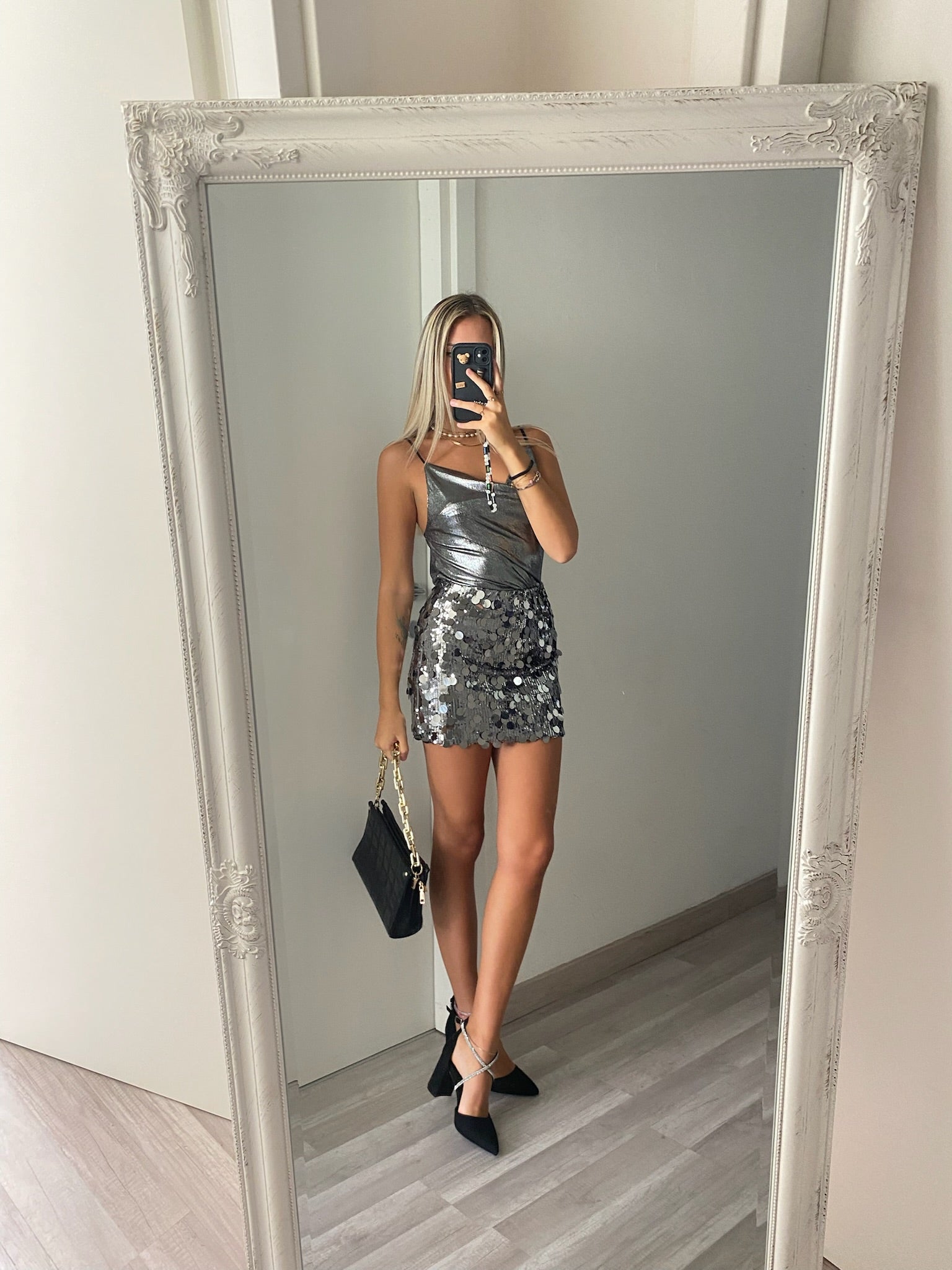 Gonna con maxi paillettes silver - R.a. Boutique 