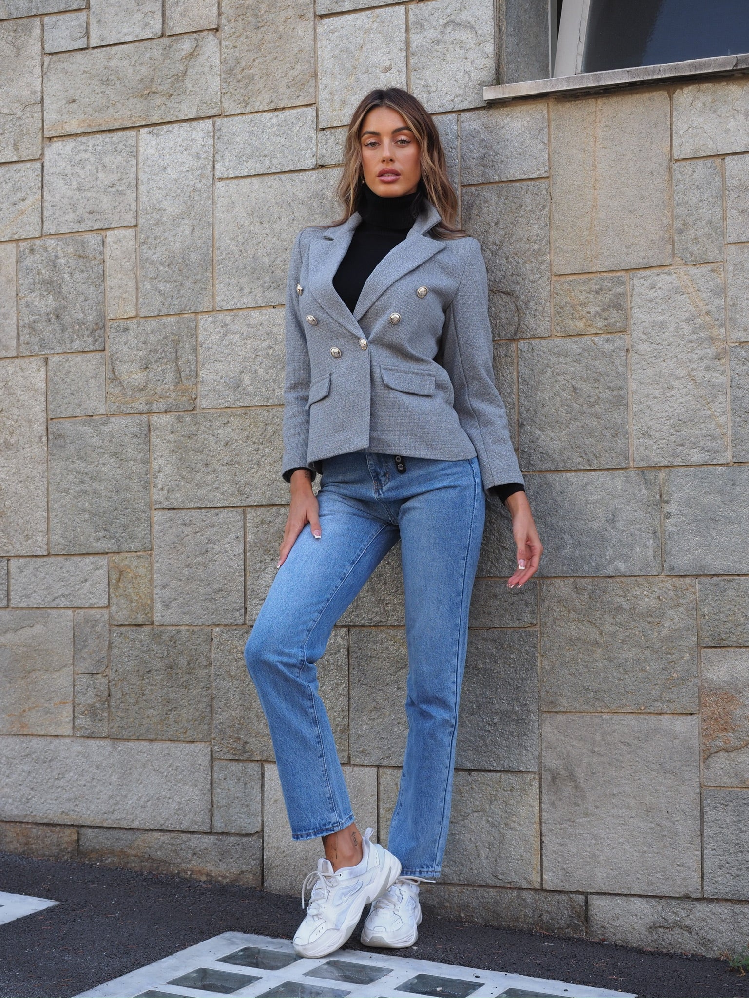 Giacca grigia con bottoni oro - R.a. Boutique 