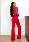 Tuta con maniche in pizzo rosso - R.a. Boutique