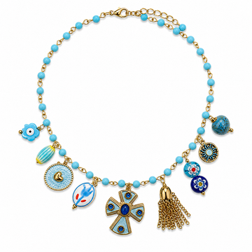 Collana Croce Blu con perline turchesi - R.a. Boutique