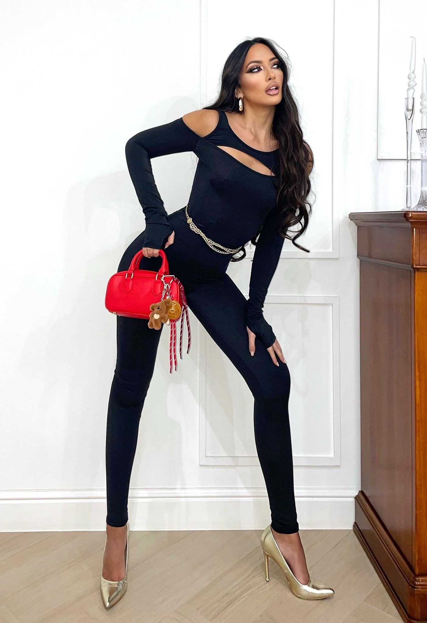 Tuta aderente con spacco nero - R.a. Boutique