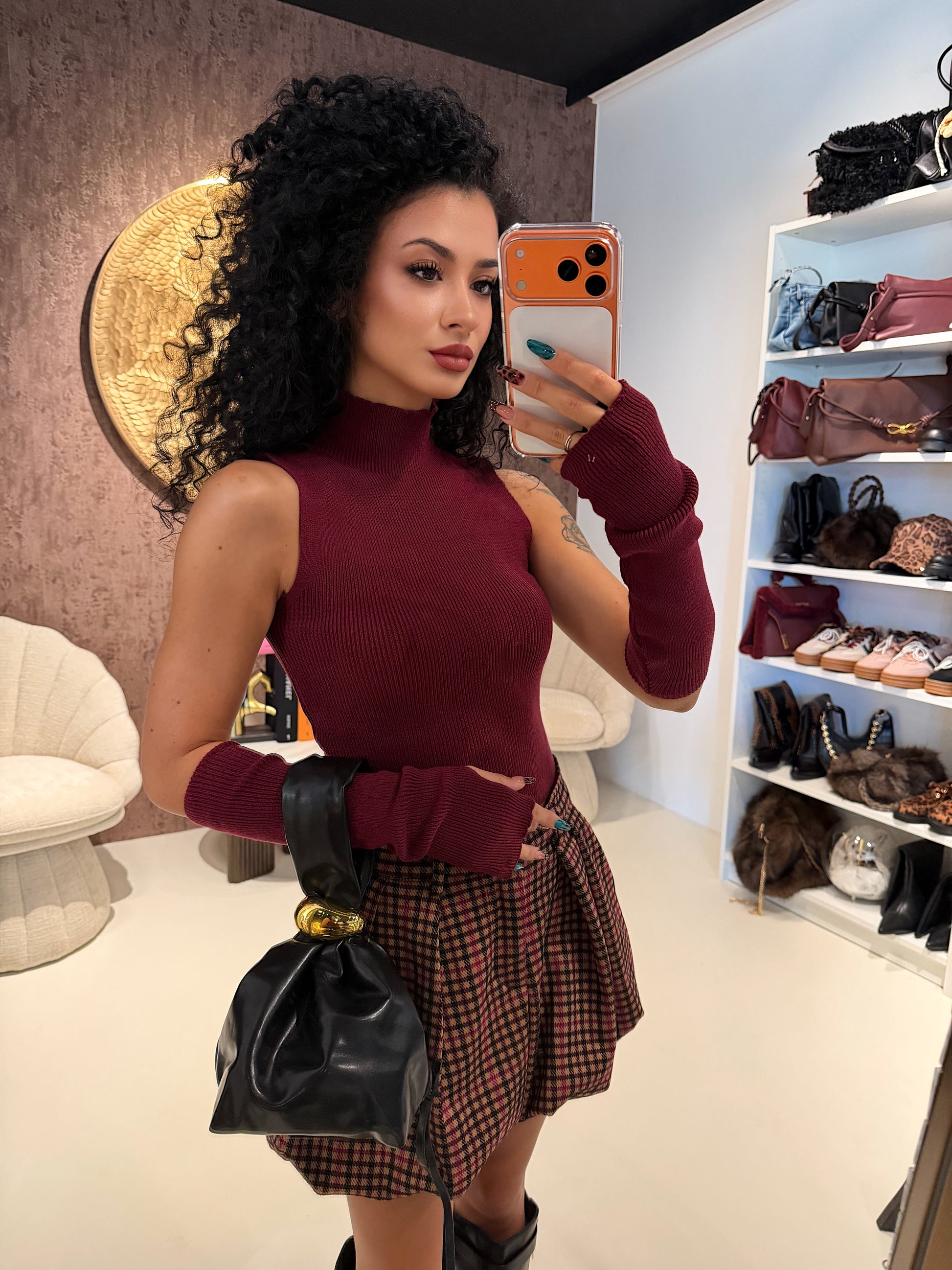 Top a Collo Alto con Manicotti Coordinati - R.a. Boutique