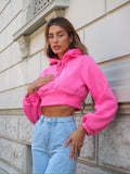 Felpa crop rosa barbie con lacci - R.a. Boutique 