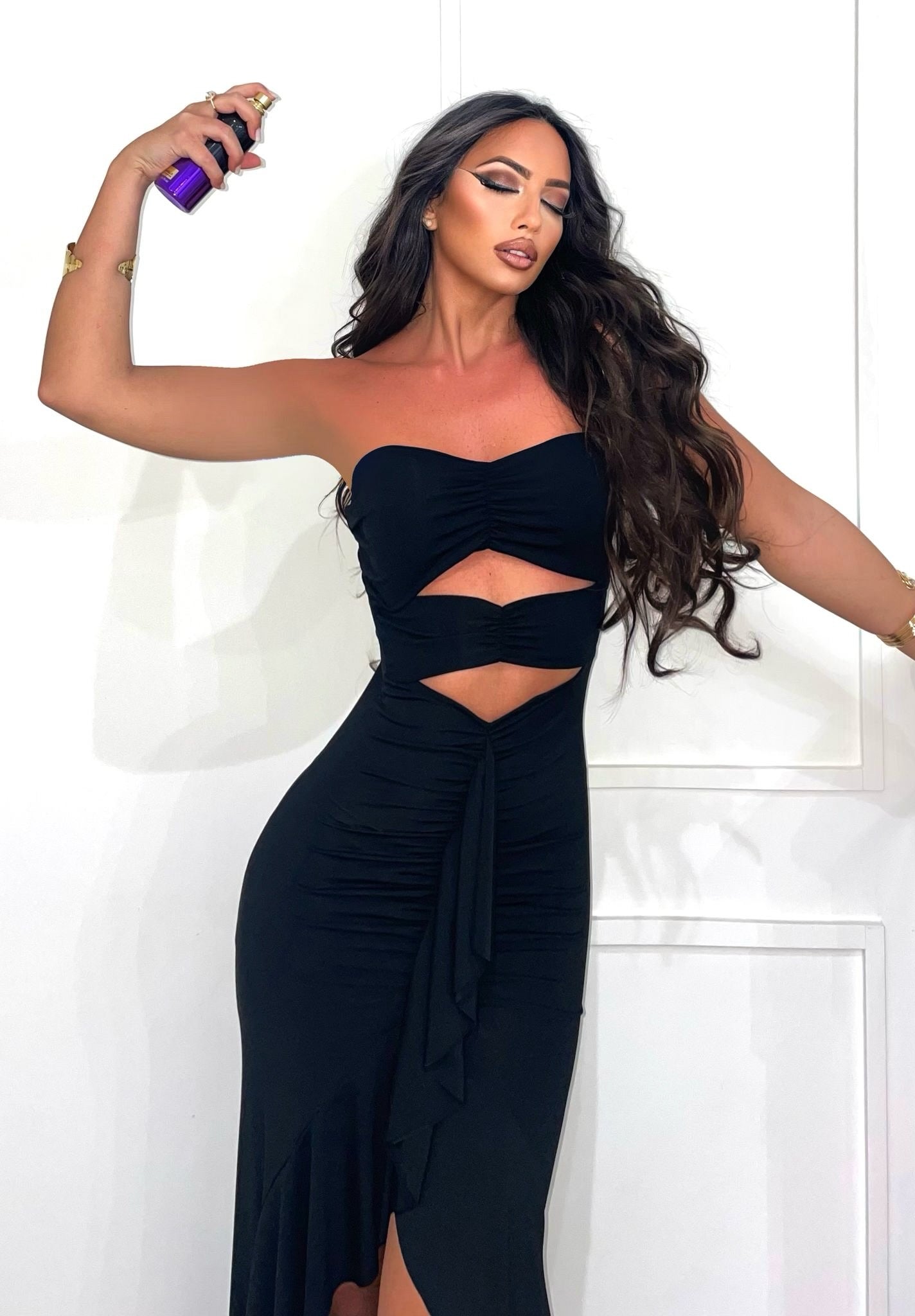 Abito a fascia nero con rouches - R.a. Boutique