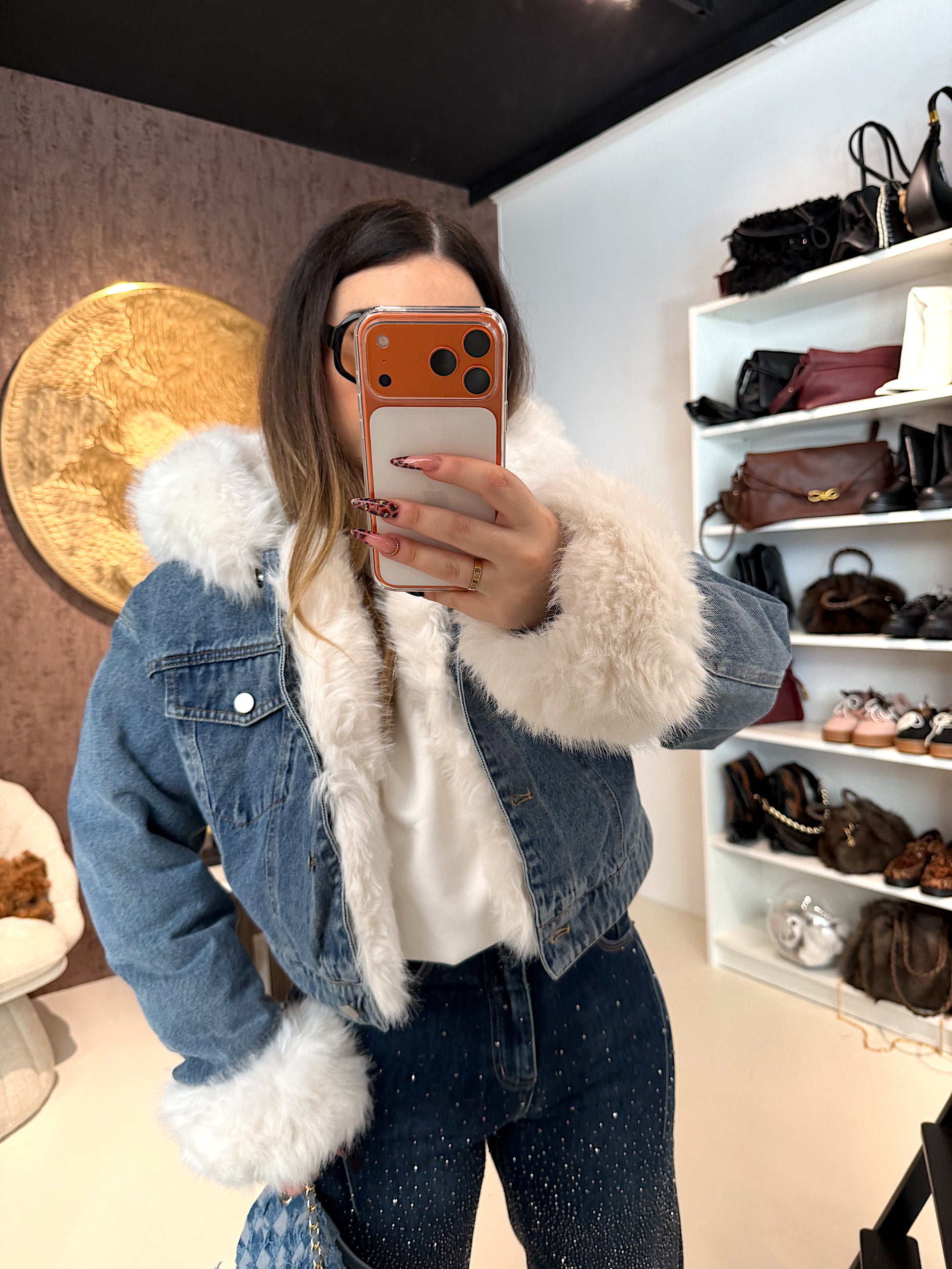 Giaccone di jeans pelo bianco - R.a. Boutique