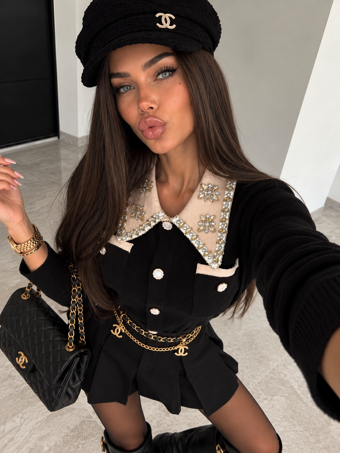Cardigan Jewel Collar con Colletto Gioiello - Nero