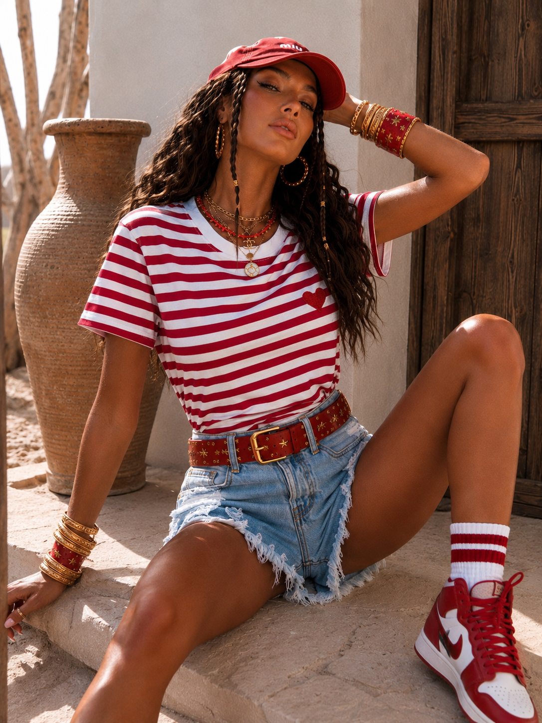 T-shirt a righe con cuore - R.a. Boutique