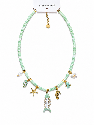 Collana Pesciolino Menta con charms marini - R.a. Boutique