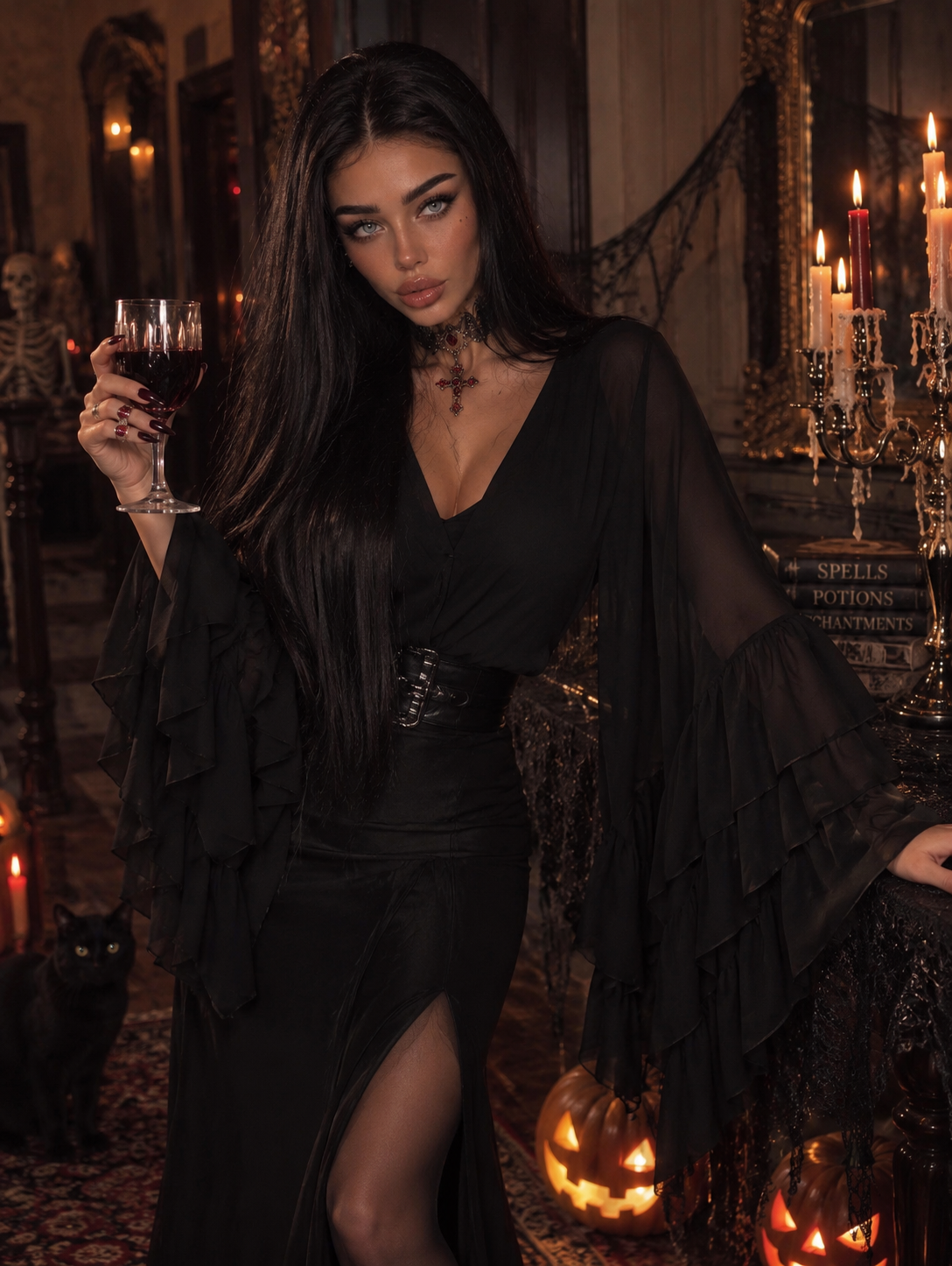 GOTHIC LADY- Blusa Nera Elegante con Maniche a Rouches - R.a. Boutique