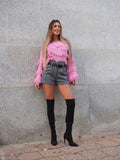 Maglione rosa barbie con frange - R.a. Boutique 