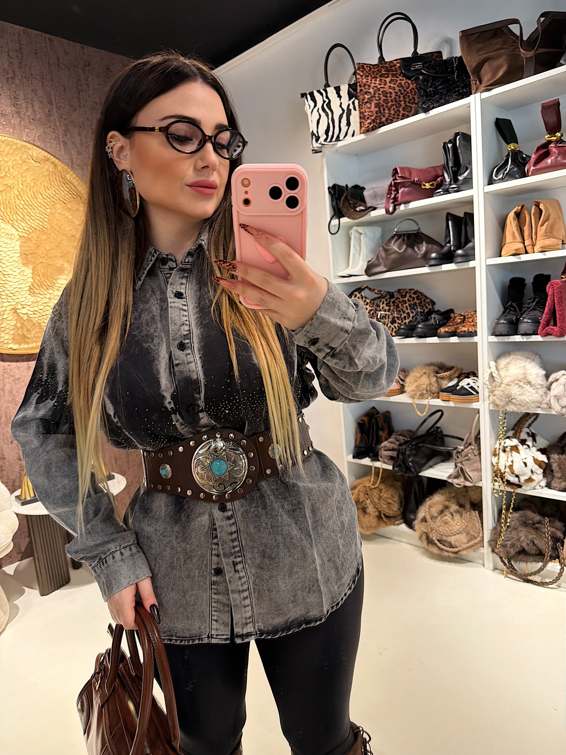 Maxi camicione in jeans e strass - R.a. Boutique