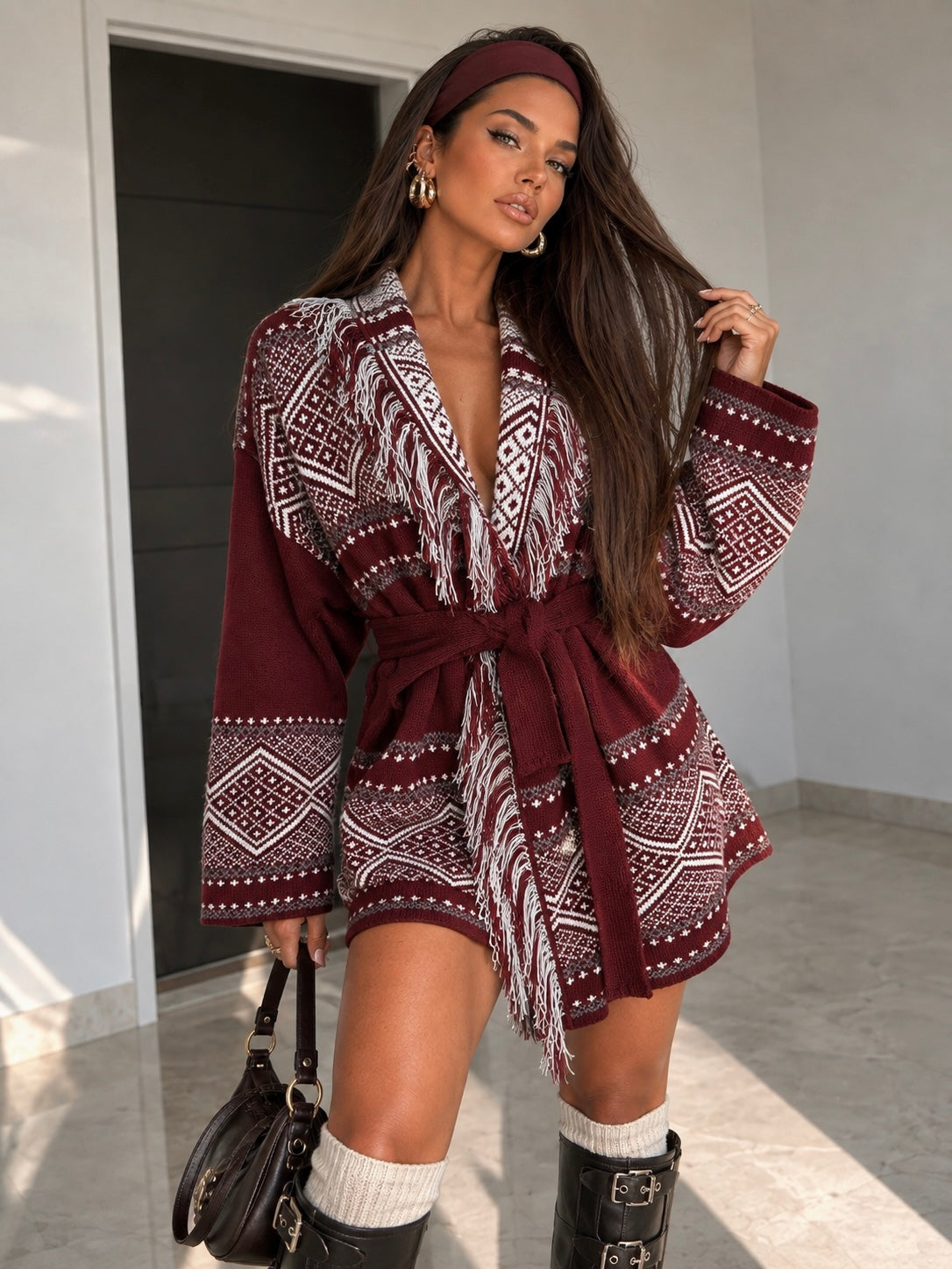 Cardigan Jacquard con Frange - R.a. Boutique