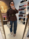 Giacca in camoscio con frange e strass marrone - R.a. Boutique