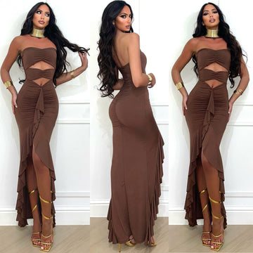 Abito a fascia choco con rouches - R.a. Boutique