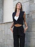Completo smanicato e pantalone gessato nero - R.a. Boutique 