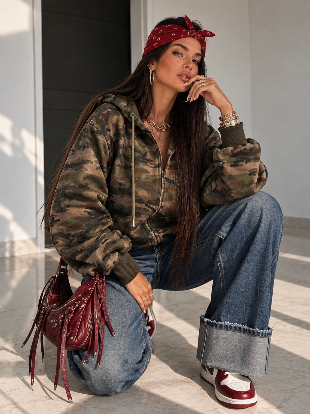Felpa Camouflage Oversize con Zip e Cappuccio - R.a. Boutique