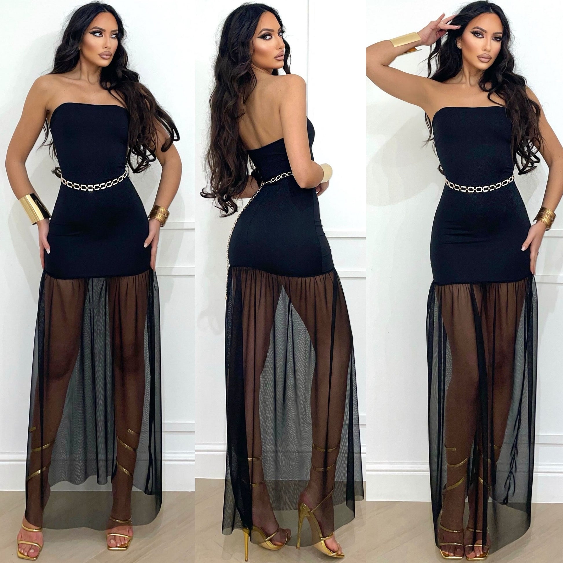 Abito a fascia con gonna in tulle nero - R.a. Boutique