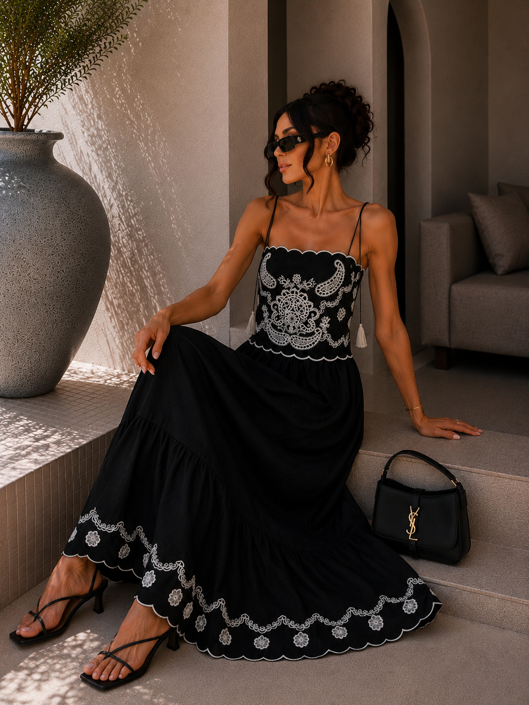 Abito lungo boho chic ricamato - R.a. Boutique