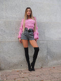 Maglione rosa barbie con frange - R.a. Boutique 