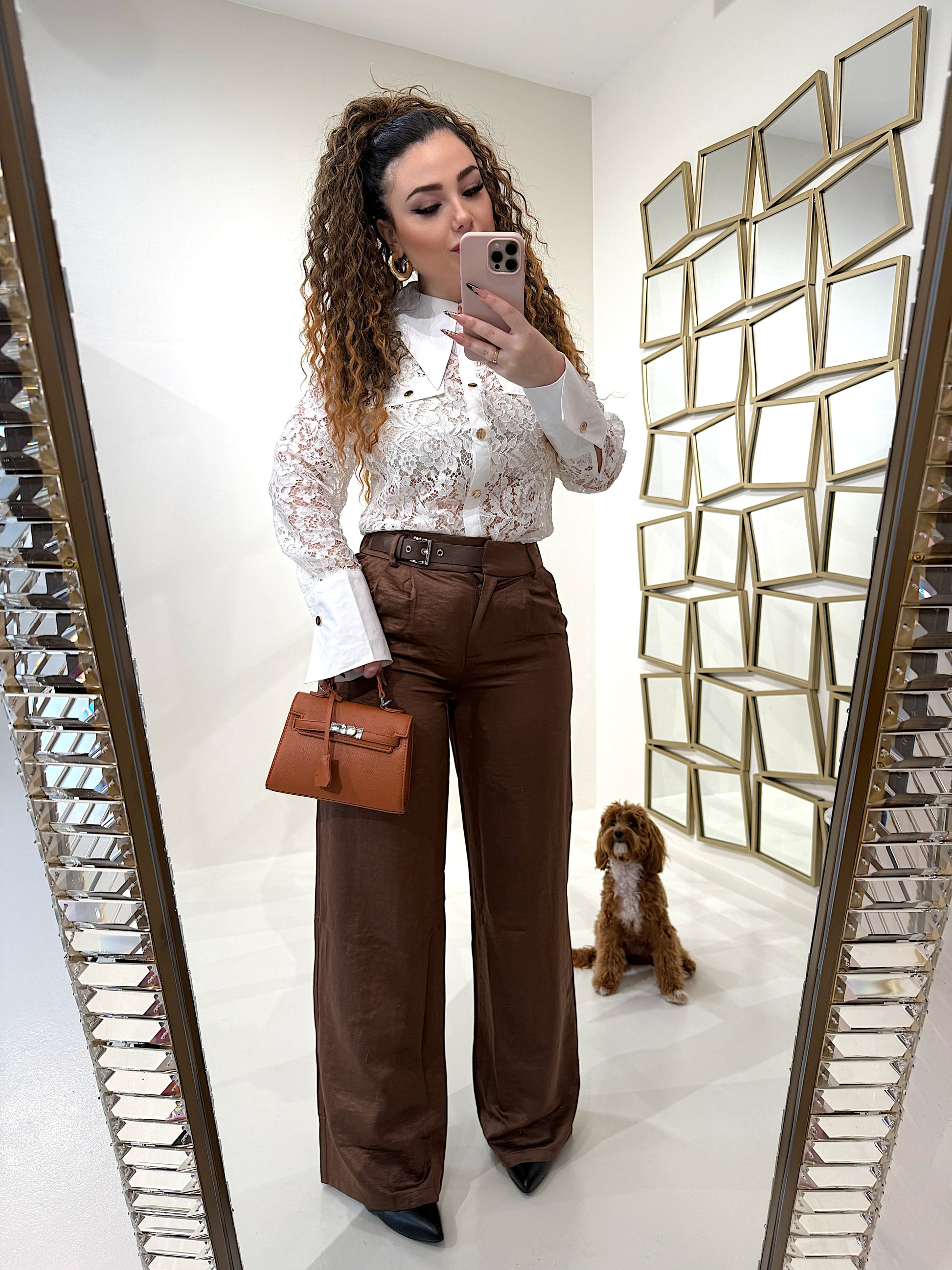 Camicetta in pizzo con bottoni oro - R.a. Boutique